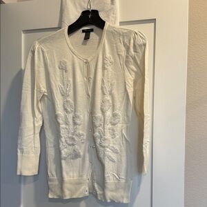 Only Mine Cream Beaded Cardigan with Jeweled Buttons